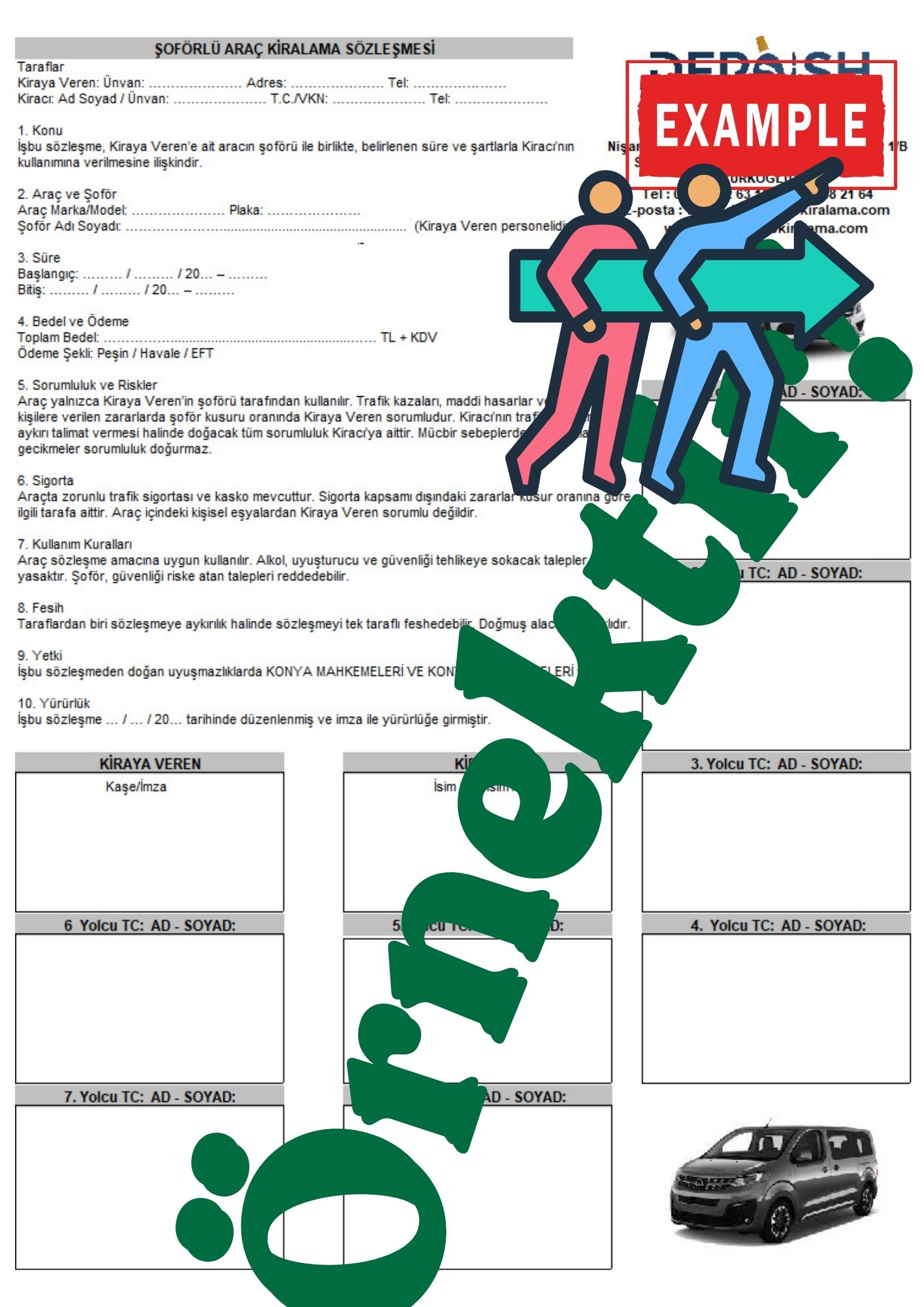şoförlü araç kiralama sözleşme